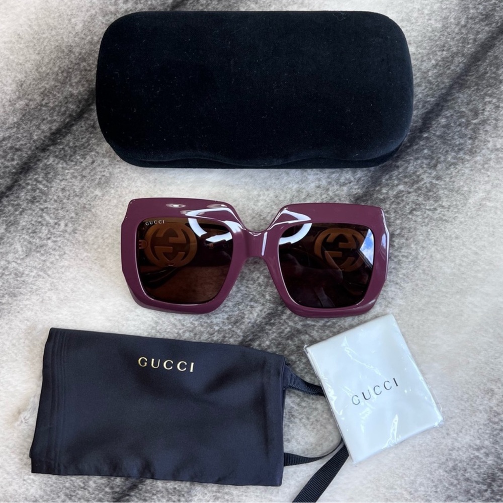Gucci GG Logo Luxury Chocolate Brown Square Sunglasses GG1022S